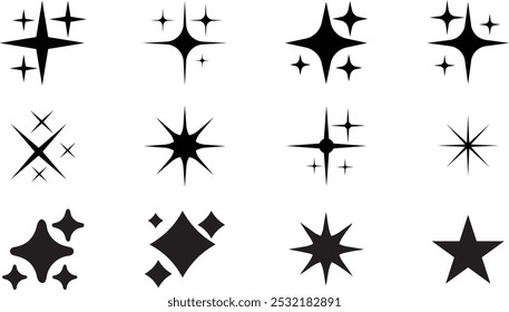 Stars sparkle symbols vector fireworks. Shine icons. Stars sparkles, decoration twinkle, Magic light Glint Flash effect. Vector illustration