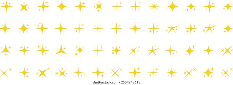 Stars sparkle symbols vector. Futuristic sparkle icons collection. Yellow stars sparkles, twinkle, shiny flash icons isolated. Shiny sparkle, star and sun shapes. Sparkle star icons