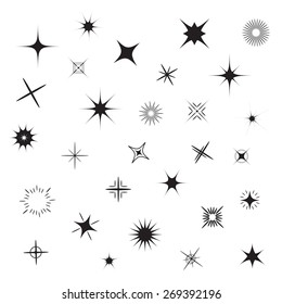Stars Sparkles black symbol set  Vector illustration