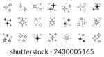Stars and sparkles doodle set. Twinkle, blink, firework, glitter silhouette and glowing symbols in sketch style. Hand drawn vector illustration isolated on white background