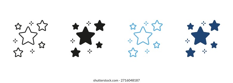 Stars And Sparkles Line And Solid Icon Set. Celestial And Cosmic Symbolism Outline And Silhouette Symbol Collection. Decorative And Magical Elements. Isolated Vector Illustration.