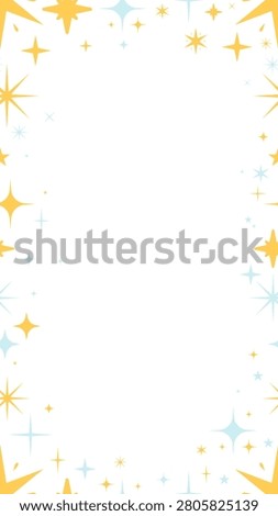 Stars sparkles vertical frame copy-space. Starbursts. Seamless pattern composition with copyspace. Decorative border background for social media stories. Vector illustration. Flat 2D cartoon style