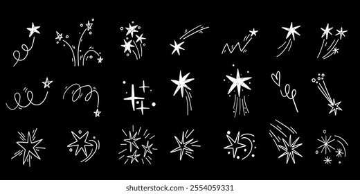 Stars sparkling doodle sparkling collection hand drawn pen graffiti grunge sketches.