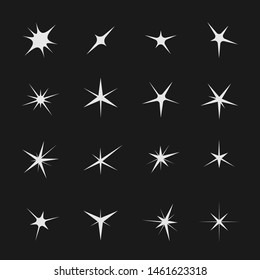 Stars and sparks. Magic star and sparks icon set over black background, Vector illustration