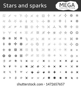 Stars and sparks. Magic star and sparks icon set over white background, Vector illustration