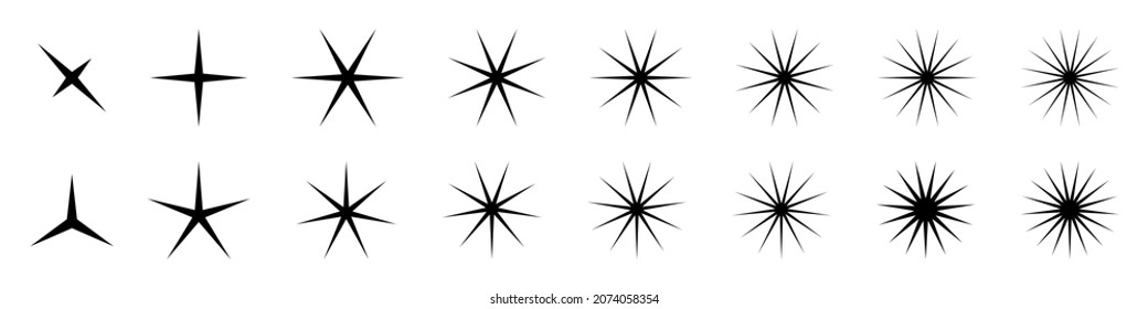 Stars and sparks, set of vector icons.