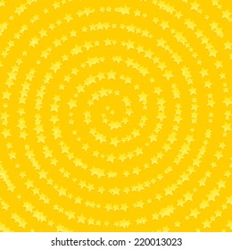 Stars in spiral composition. Yellow and orange starburst background