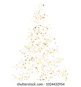 Stars, sprocket, rings, shiny confetti. Scattered little gold, yellow, glitter elements. Random stellar falling on white background. New Year and Christmas background. Vector illustration.