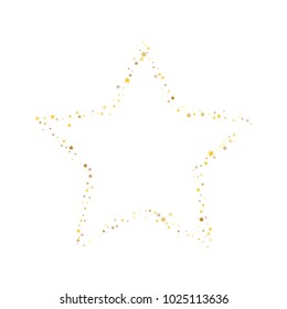 Stars, sprocket, rings, shiny confetti. Scattered little gold, yellow, glitter elements. Random stellar falling on white background. New Year and Christmas background. Vector illustration.