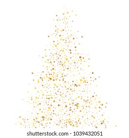 Stars, sprocket, rings, shiny confetti. Scattered little gold, yellow, glitter elements. Random stellar falling on white background. New Year and Christmas background. Vector illustration.