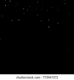 Stars, sprocket, shiny confetti. Scattered little sparkling, flashing silver, gray, glitter elements. Random stellar falling on black background. New Year, Christmas background. Vector illustration.
