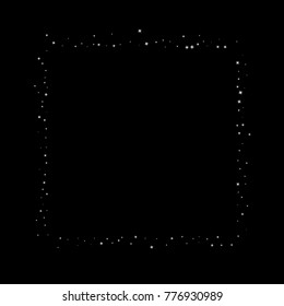 Stars, sprocket, shiny confetti. Scattered little sparkling, flashing silver, gray, glitter elements. Random stellar falling on black background. New Year, Christmas background. Vector illustration.