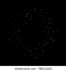 Stars, sprocket, shiny confetti. Scattered little sparkling, flashing silver, gray, glitter elements. Random stellar falling on black background. New Year, Christmas background. Vector illustration.