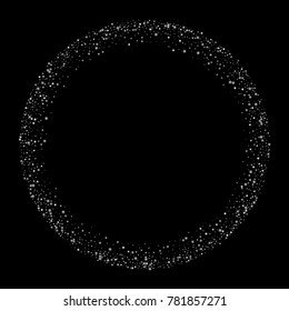 Stars, sprocket, shiny confetti. Scattered little sparkling, flashing silver, gray, glitter elements. Random stellar falling on black background. New Year, Christmas background. Vector illustration.
