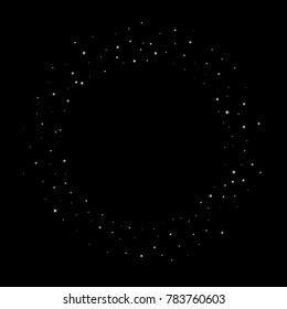 Stars, sprocket, shiny confetti. Scattered little sparkling, flashing silver, gray, glitter elements. Random stellar falling on black background. New Year, Christmas background. Vector illustration.