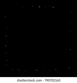 Stars, sprocket, shiny confetti. Scattered little sparkling, flashing silver, gray, glitter elements. Random stellar falling on black background. New Year, Christmas background. Vector illustration.