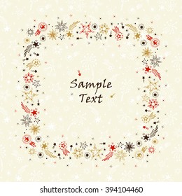 Stars. Square frame. Hand drawn doodle stars. Holiday card template - vector illustration. 