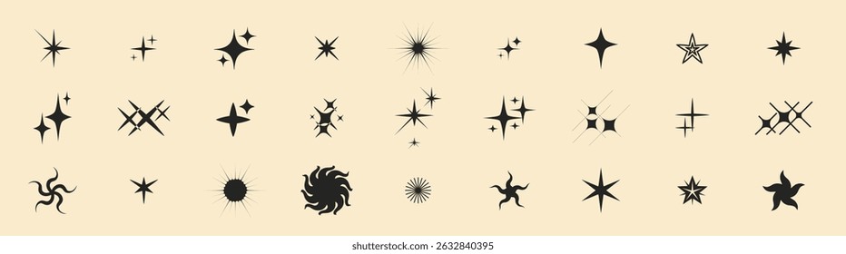 Stars, starburst light shine and sparks of glitter burst with flash shiny sparkles. Vector star twinkle and starburst icons set