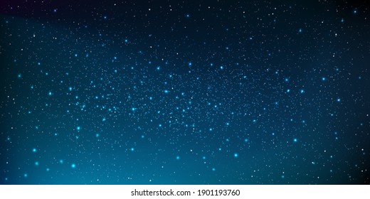 Stars and stardust in deep universe. Bright star in the dark space background. Starry night with shiny stars in the gradient sky. Vector illustration.