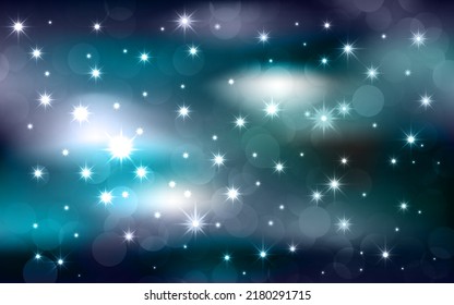 Stars and stardust in deep universe. Bright star in the dark space background. Vector illustration.