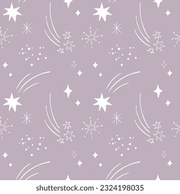 Stars starfall night luminaries seamless pattern illustration hand drawn.Fashion background ornament boho style. Backdrop for web, packaging design, fabric, print, template ,children's fabrics, print