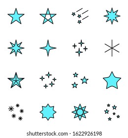 stars and starlight icon set. simple stars blue colored outline icon sign concept. vector illustration. 