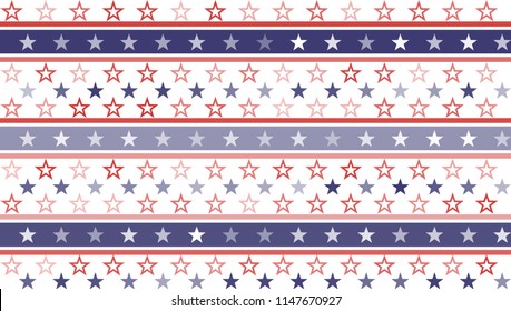 Stars and Stripes Abstract Seamless Pattern as USA Flag. American President Day border, United States patriotic background for Celebration American Holiday 4 of July, Vector Illustration