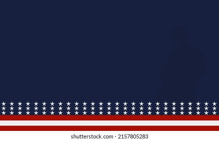 stars and stripes background with Silhouette of a veteran soldier, and copy space Area. Suitable to be placed on content with that theme. 
