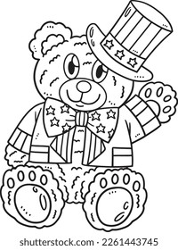 Stars and Stripes Bear Isolated Coloring Page 