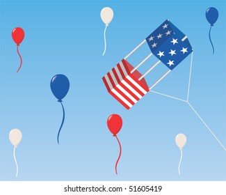 Stars and Stripes Box Kite with Balloons Vector