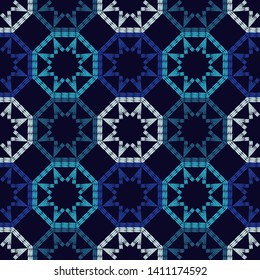 Stars of stripes. Ethnic boho seamless pattern. Lace. Embroidery on fabric. Patchwork texture. Weaving. Traditional ornament. Tribal pattern. Folk motif. Can be used for wallpaper, textile, wrapping.