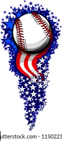 Stars and Stripes Fireworks Patriotic Baseball Vector Illustration