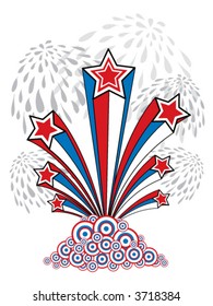 stars, stripes and fireworks (vector) - illustration