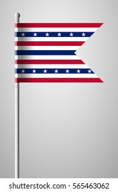 Stars and Stripes Flag. Flag on Flagpole. Isolated Illustration on Gray Background