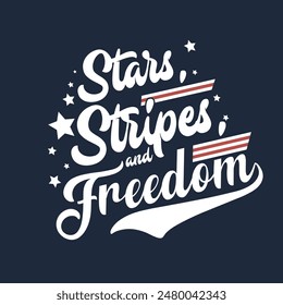 Stars, Stripes, and Freedom - USA Independence Day T-Shirt Design Mock Vector Illustration