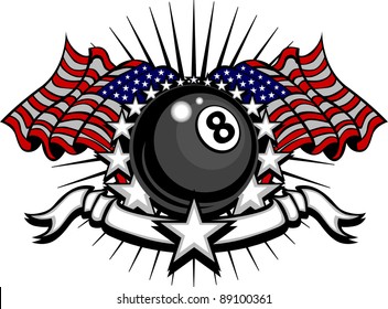Stars and Stripes Patriotic American Billiards Eightball Image with American Flags
