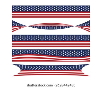 Stars and Stripes Patriotic American Flag Ribbon Design Elements for Celebrations.