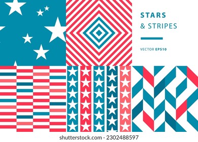 Stars and stripes, patriotic patterns in red, white and blue