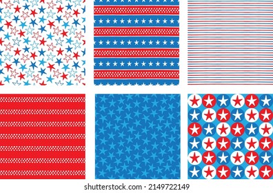 Stars and Stripes, red, white and blue pattern collection for wallpaper, background, fabric, scrapbook, giftware