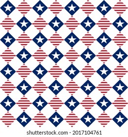 stars and stripes in rhombus, patriotic seamless pattern