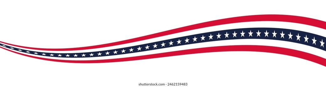 Stars and stripes Ribbon American Flag Background. USA Celebration banner background with Flag of America Decoration for 4th of July Independence Day, Presidents Day, Labor Day. Vector Illustration