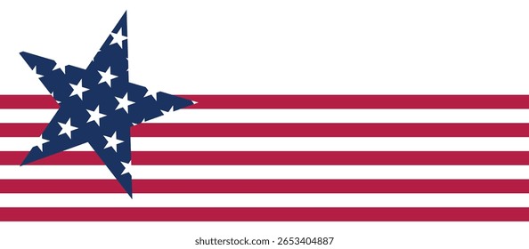 Estrelas e listras Ribbon Bandeira Americana Fundo. Fundo da bandeira da celebração dos EUA com a decoração da bandeira da América para 4 de julho do Dia da Independência, Dia dos Presidentes, Dia do Trabalho. Ilustração de vetor.