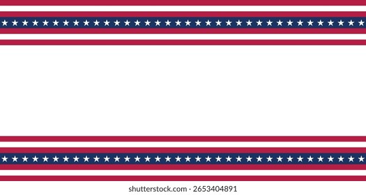 Estrelas e listras Ribbon Bandeira Americana Fundo. Fundo da bandeira da celebração dos EUA com a decoração da bandeira da América para 4 de julho do Dia da Independência, Dia dos Presidentes, Dia do Trabalho. Ilustração de vetor.