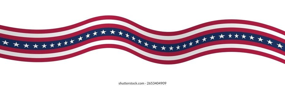 Estrelas e listras Ribbon Bandeira Americana Fundo. Fundo da bandeira da celebração dos EUA com a decoração da bandeira da América para 4 de julho do Dia da Independência, Dia dos Presidentes, Dia do Trabalho. Ilustração de vetor.