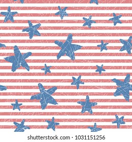 Stars and stripes scratched seamless pattern. Vector.