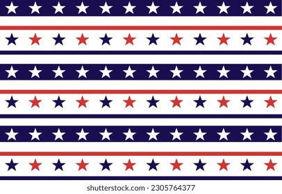 Stars and Stripes Seamless Pattern, USA Flag Vector Illustration. Red, Blue, White Stars and Lines Background for Celebration Holiday, 4th of July, American President Day, memorial day