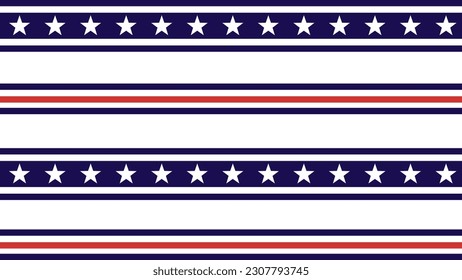 Stars and Stripes Seamless Pattern, USA Flag Vector Illustration. Red, Blue, White Stars and Lines Background for Celebration Holiday, 4th of July, American President Day, memorial day