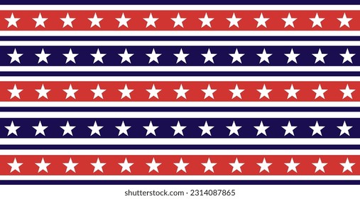 Stars and Stripes Seamless Pattern, USA Flag Vector Illustration. Red, Blue, White Stars and Lines Background for Celebration Holiday, 4th of July, American President Day, memorial day