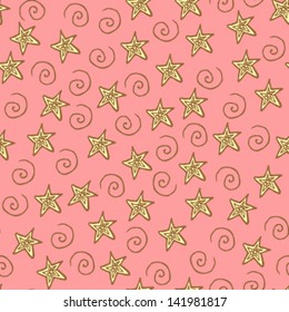 Stars and swirls seamless pattern, vector background