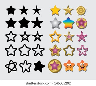 Stars Symbol. Thirty alternative designs in black and color. Useful and easy to edit or change color. Good use for your symbol, web icons, wallpaper, or any design you want. 